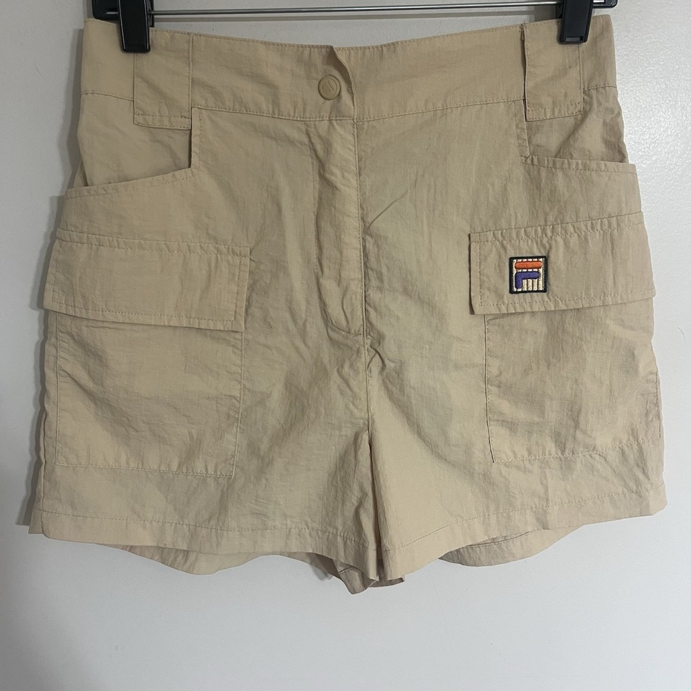 Fila Vintage Style Cargo Shorts Tan Khaki High Waisted Nylon Hiking Mens Small